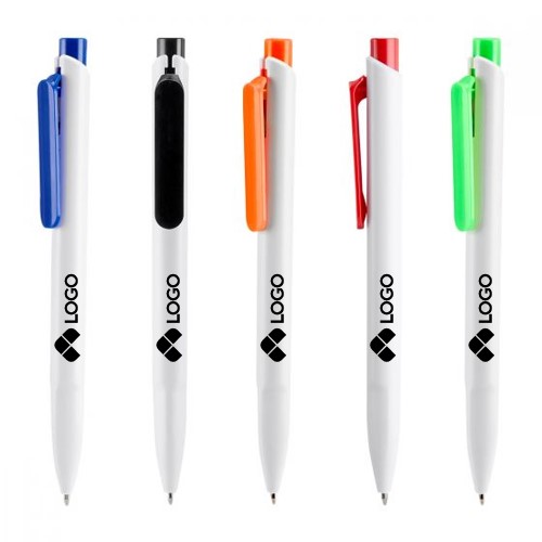 Bolígrafo de plástico blanco Sopron con clip de color promocionales, SH  2480